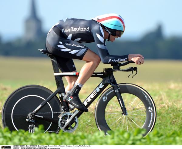 Jesse Sergent in action in today's individual time trial at the UCI Road World Championships in The Netherlands